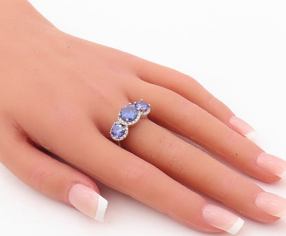 925 Sterling Silver Vintage Ring Round Sapphire Halo CZ Rings  Sz 7  RG29982