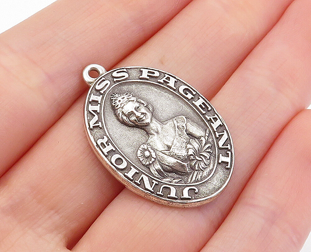 925 Sterling Silver  Vintage Junior Miss Pageant 1966 Oval Pendant  PT3659