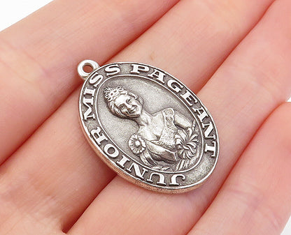925 Sterling Silver  Vintage Junior Miss Pageant 1966 Oval Pendant  PT3659