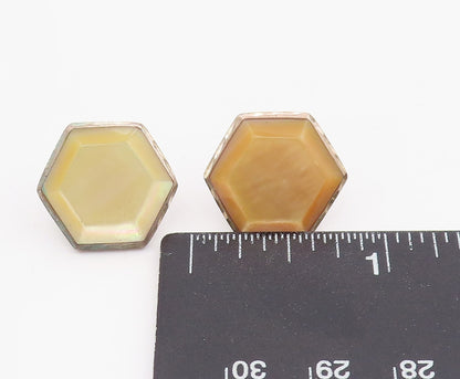 925 Sterling Silver Vintage Earrings SILVER CLOUD Opal Hexagonal Studs   EG13944