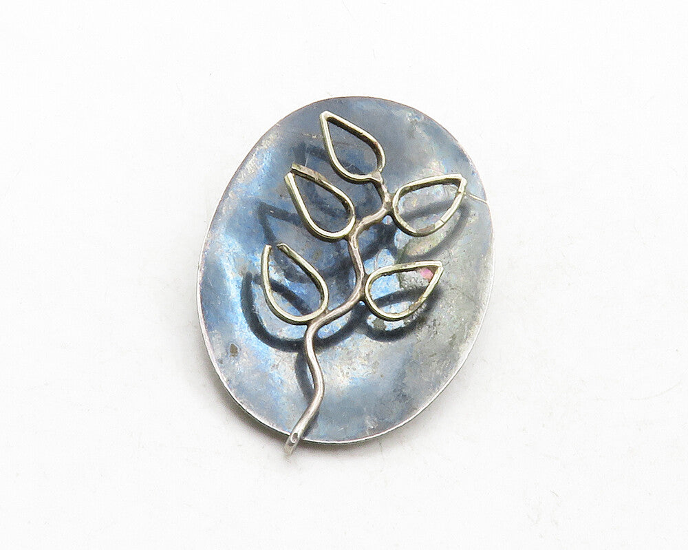 MEXICO 925 Sterling Silver  Vintage Wire Floral Leaf Vine Brooch Pin  BP4838