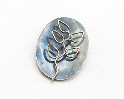 MEXICO 925 Sterling Silver  Vintage Wire Floral Leaf Vine Brooch Pin  BP4838