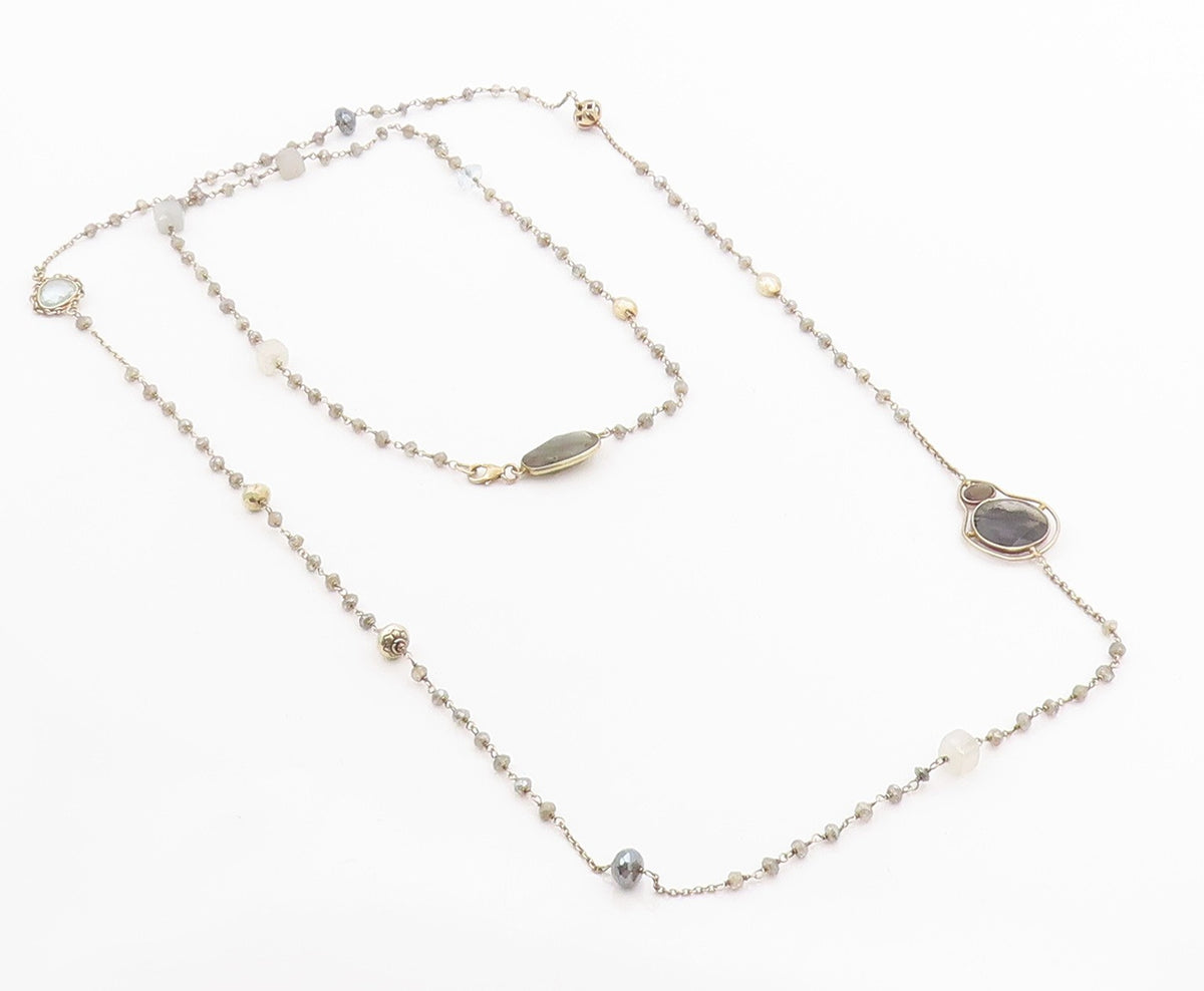 925 Sterling Silver Vintage Necklace Multi Gemstone Bohemian Long Chain  NE4661