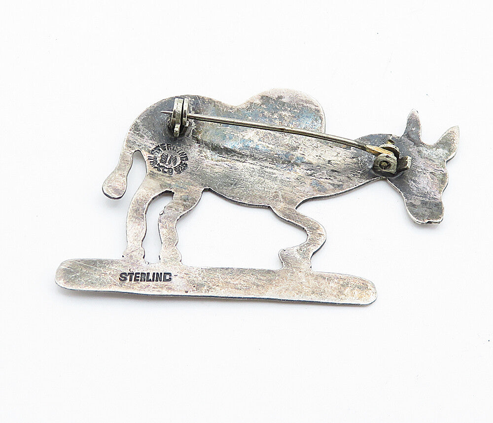 TAXCO 925 Sterling Silver  Vintage Etched Detail Donkey Brooch Pin  BP2809