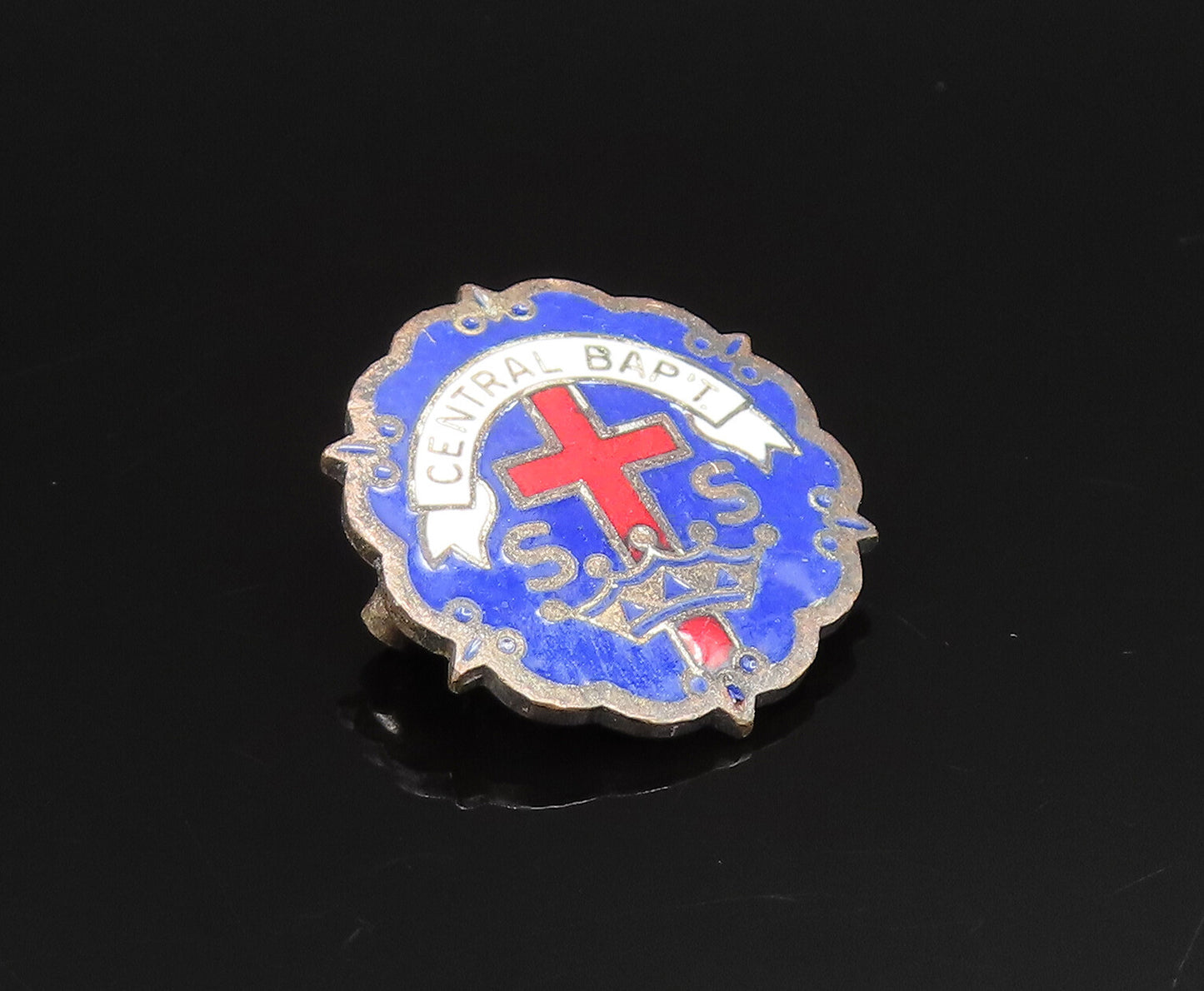 925 Sterling Silver  Vintage Antique Enamel Central Baptist Brooch Pin  BP9559
