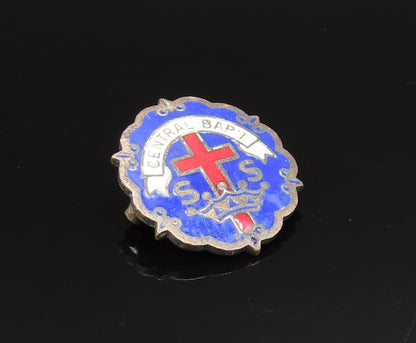 925 Sterling Silver  Vintage Antique Enamel Central Baptist Brooch Pin  BP9559