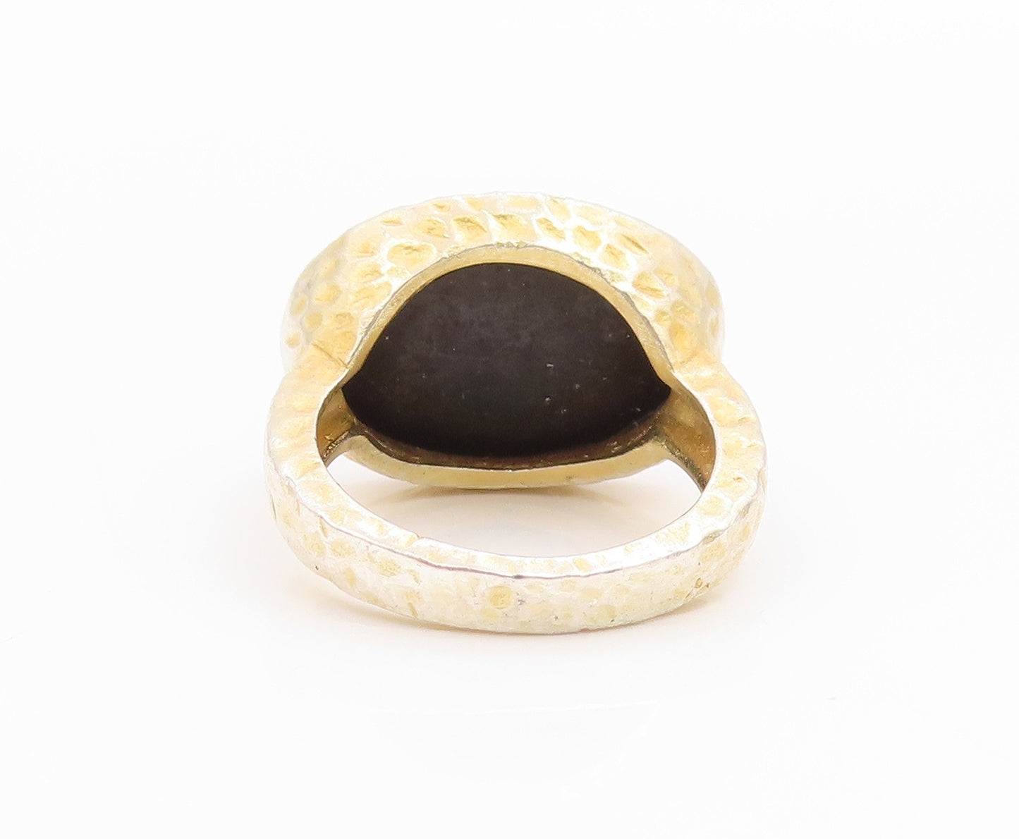925 Sterling Silver Vintage Ring Gold Plated Faceted Onyx Band  Sz 5  RG35785