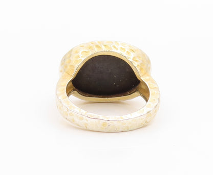 925 Sterling Silver Vintage Ring Gold Plated Faceted Onyx Band  Sz 5  RG35785