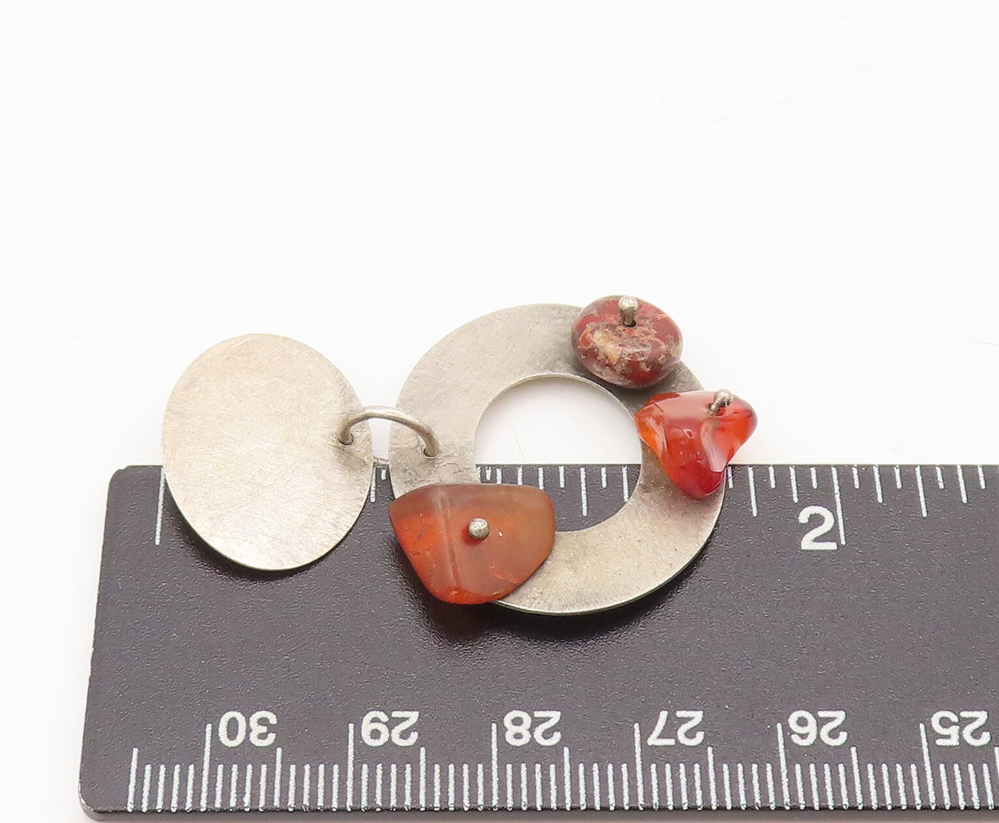 925 Sterling Silver Vintage Pendant Solid Modernist Amber Turquoise  PT22618
