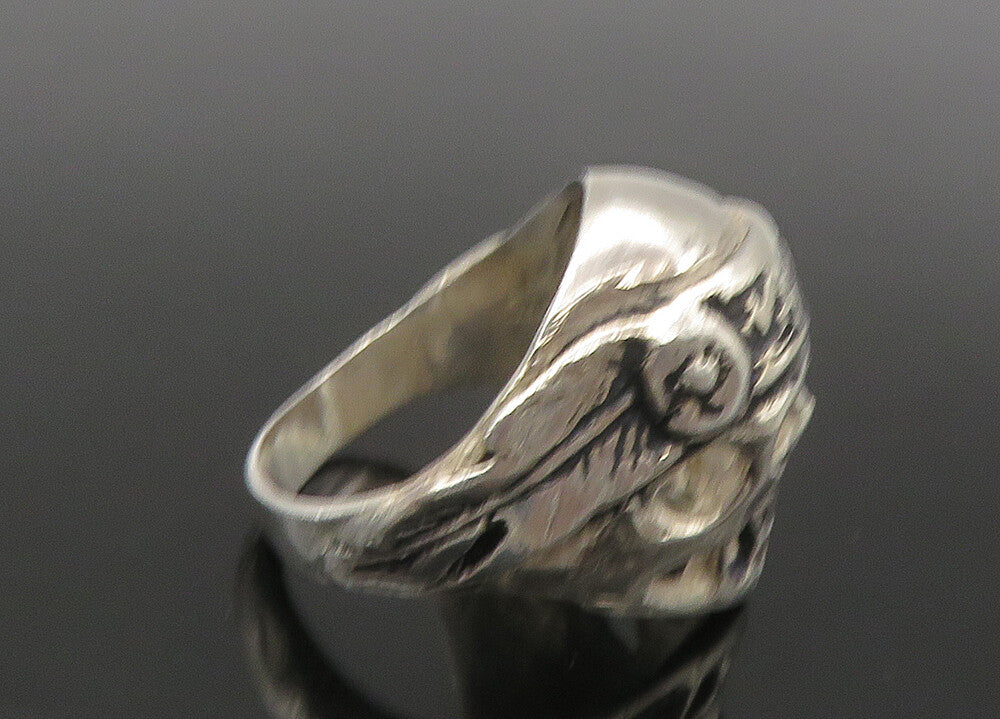 925 Sterling Silver  Vintage Shiny Skeleton Head Biker Ring Sz 9  RG22318