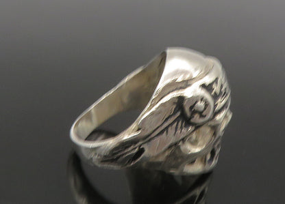 925 Sterling Silver  Vintage Shiny Skeleton Head Biker Ring Sz 9  RG22318
