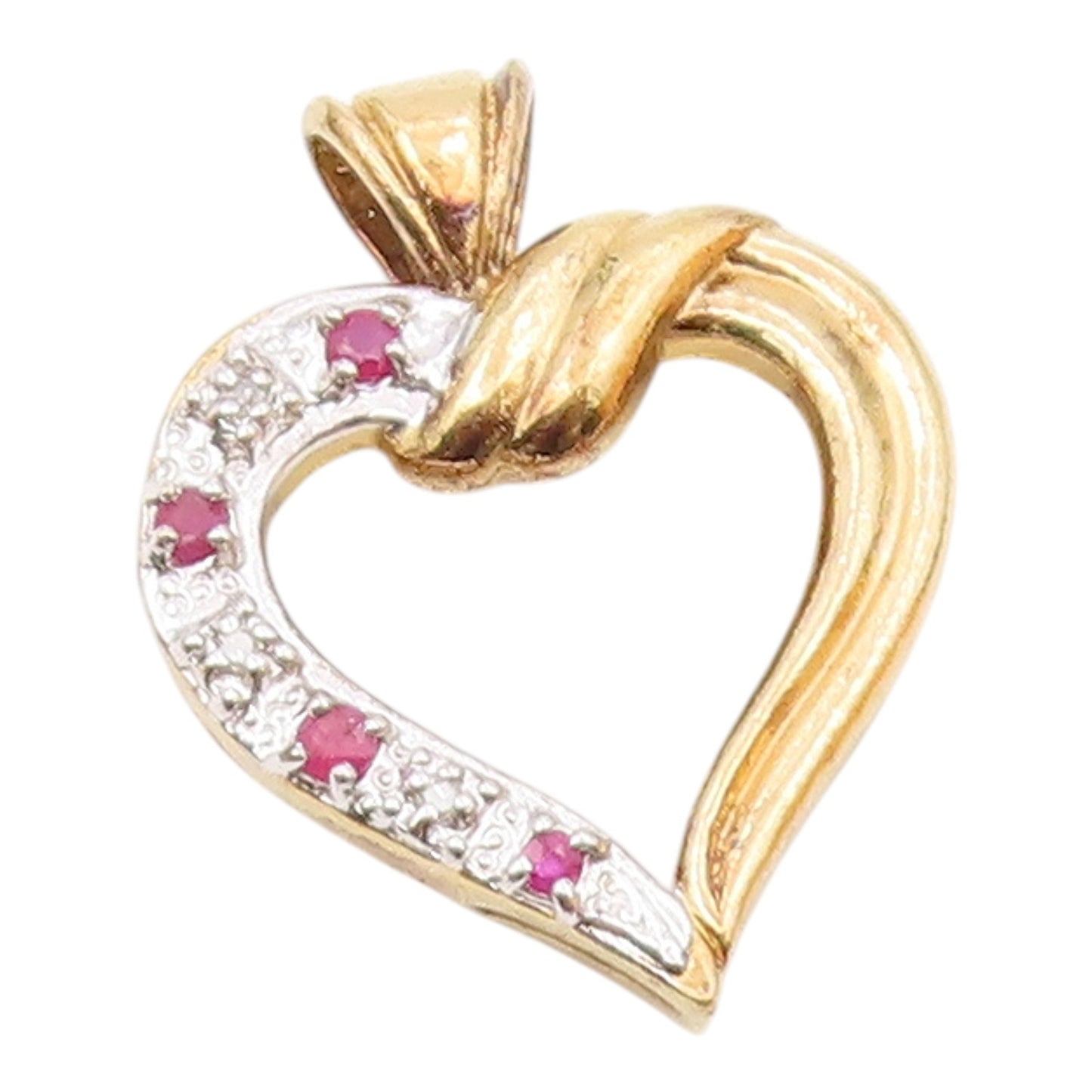 925 Sterling Silver  Vintage Genuine Diamond & Ruby Heart Pendant  PT15771
