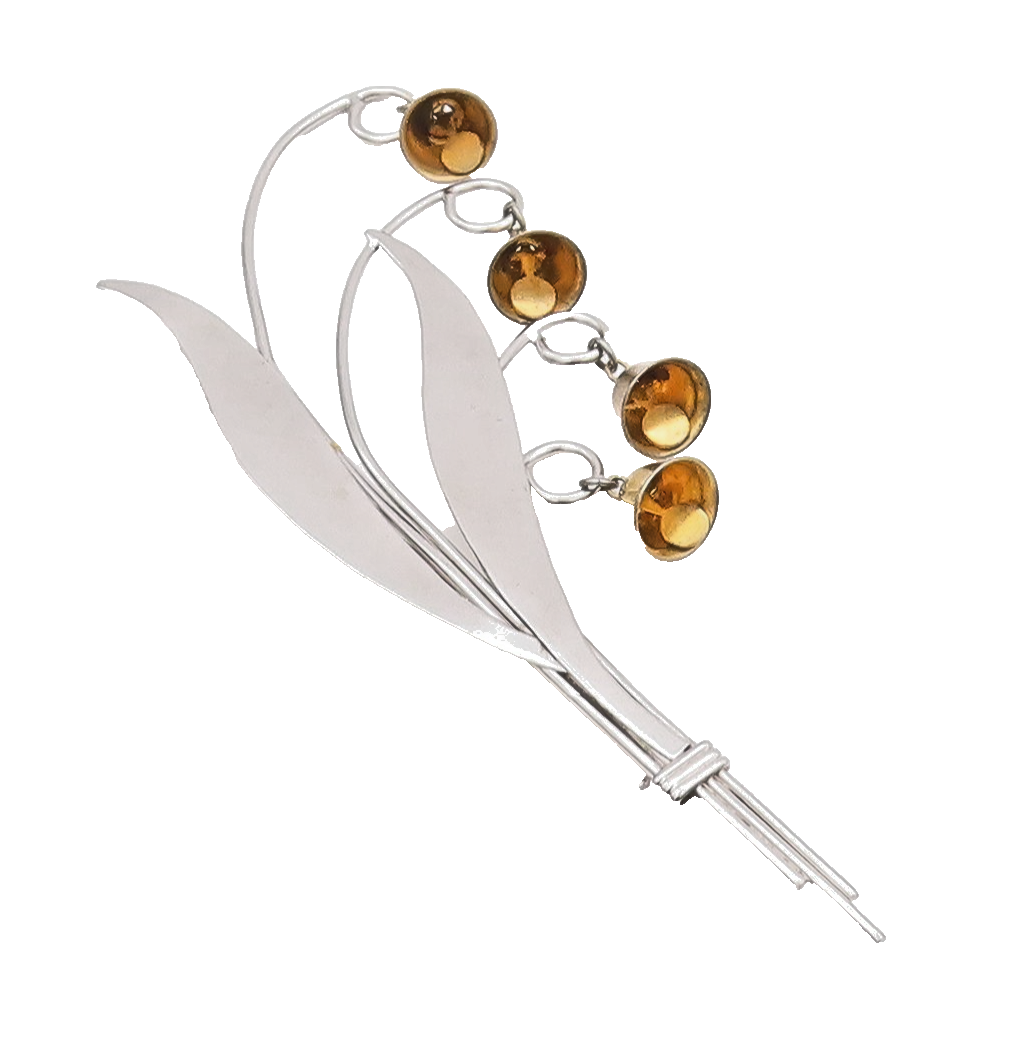 925 Sterling Silver Vintage Brooch MANREY Leaves With Dangling Bells  BP11650