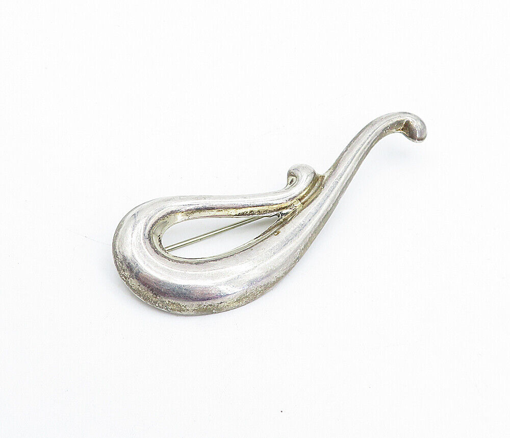 MEXICO 925 Sterling Silver  Vintage Shiny Smooth Swirl Brooch Pin  BP1411