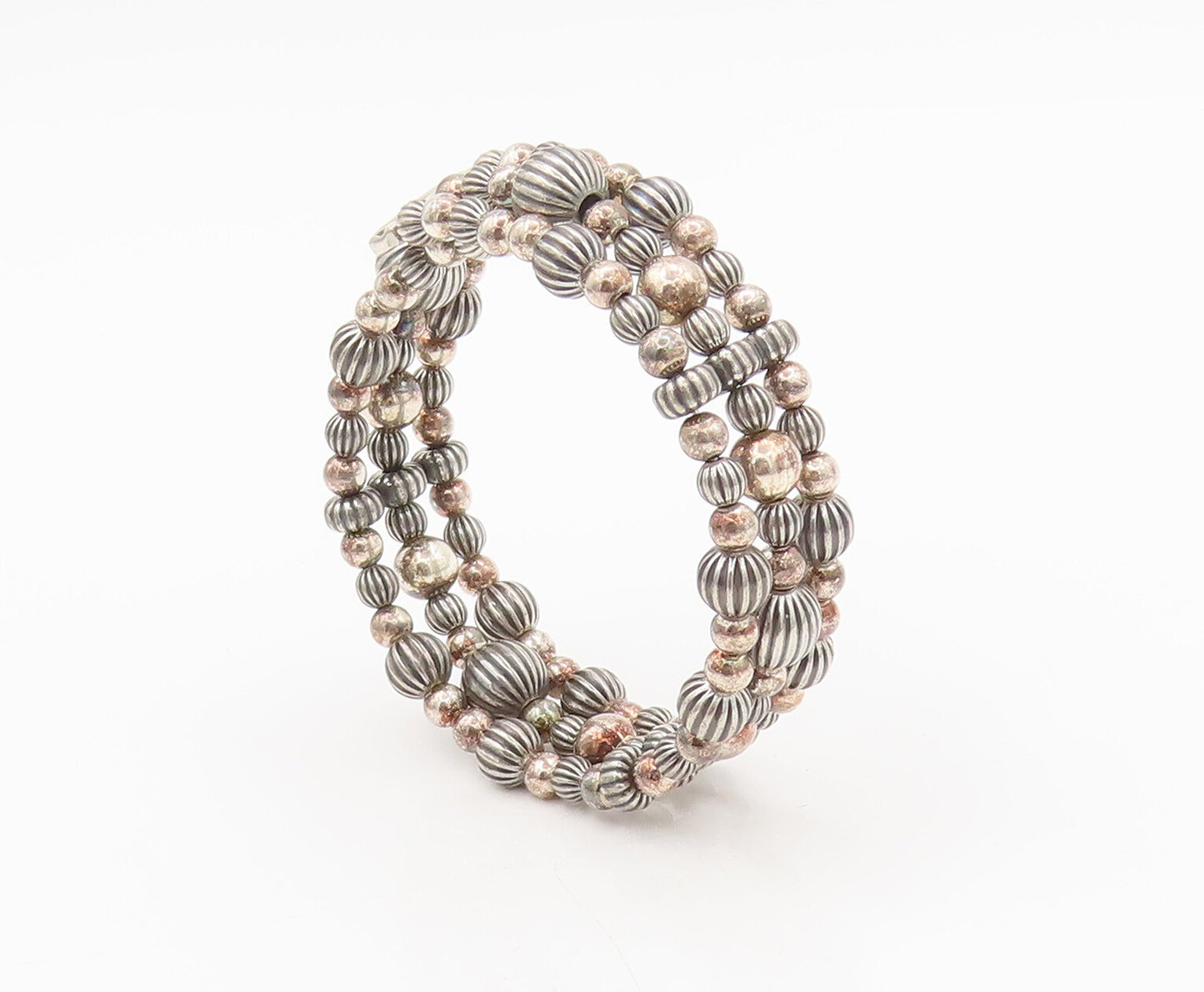 CAROLYN POLLACK 925 Silver  Vintage Beaded 3 Layer Adjustable Bracelet BT10103