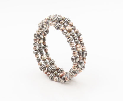 CAROLYN POLLACK 925 Silver  Vintage Beaded 3 Layer Adjustable Bracelet BT10103
