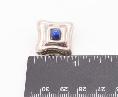 925 Sterling Silver Earrings MEXICO Brutalist Square Carved Lapis Lazuli EG12839