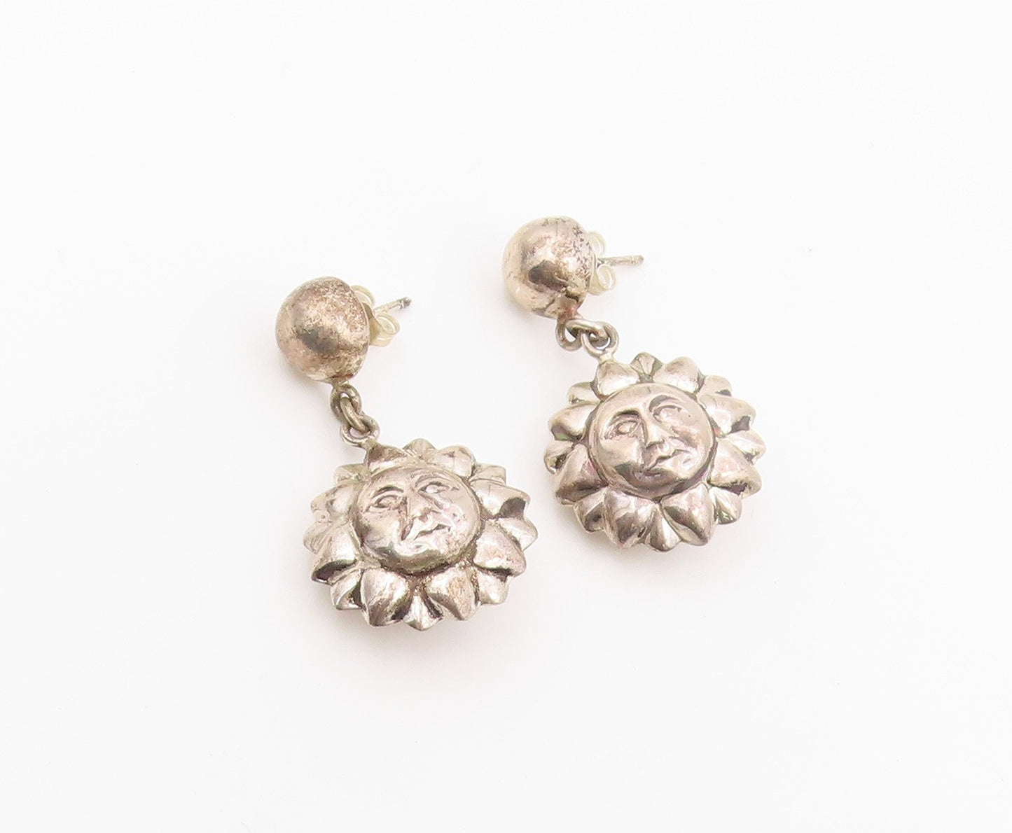 925 Sterling Silver Vintage Earrings Smiling Celestial Sun Face Drop  EG14474