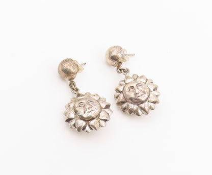 925 Sterling Silver Vintage Earrings Smiling Celestial Sun Face Drop  EG14474