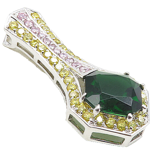 925 Sterling Silver  Green Pink & Yellow Topaz Vertical Slide Pendant  PT6645