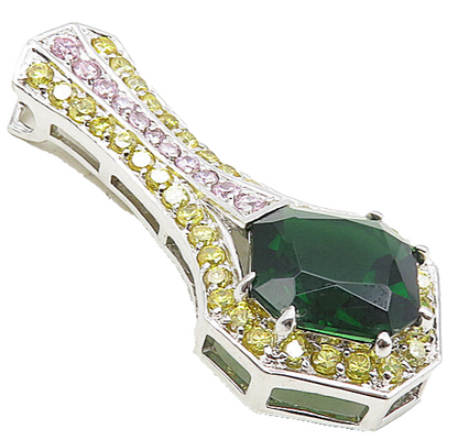 925 Sterling Silver  Green Pink & Yellow Topaz Vertical Slide Pendant  PT6645