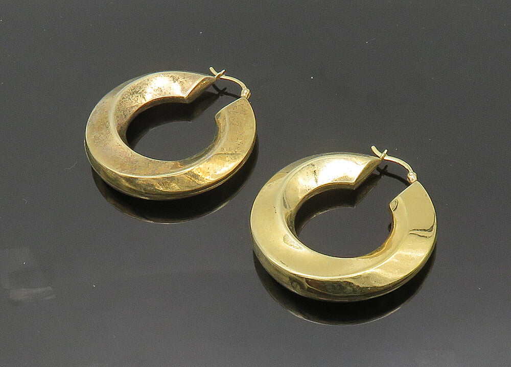 925 Sterling Silver  Vintage Shiny Gold Plated Hollow Hoop Earrings  EG9899