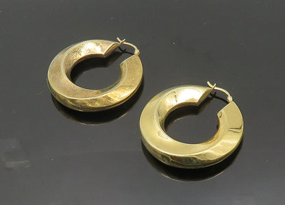 925 Sterling Silver  Vintage Shiny Gold Plated Hollow Hoop Earrings  EG9899