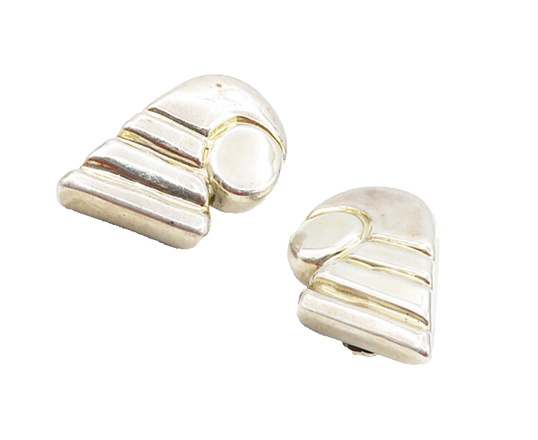 ELECTROFORMED 925 Silver Vintage Modernist Hollow Non Pierce Earrings EG4683