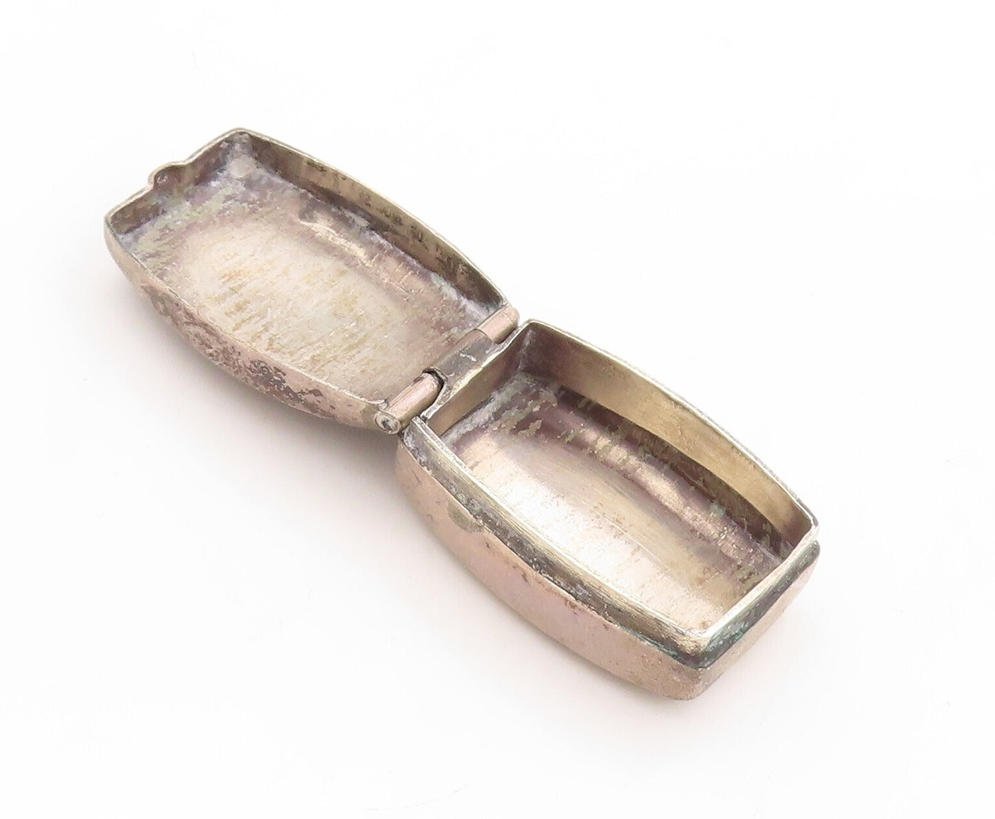 925 Sterling Silver Vintage Pill Box Dark Tone Swirly Carved (OPENS)  TR3800