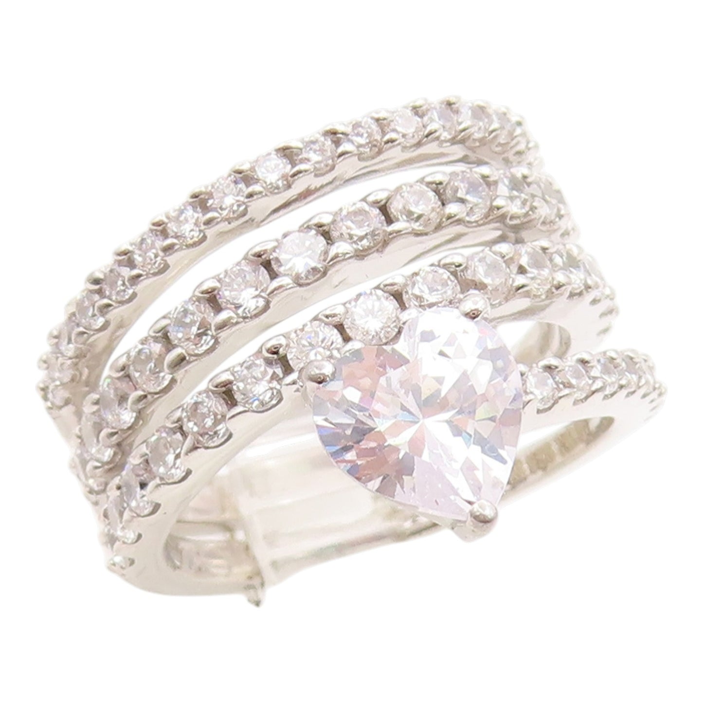 925 Sterling Silver Vintage Ring CZ Spiral Coil Love Heart Band  Sz 7  RG35930