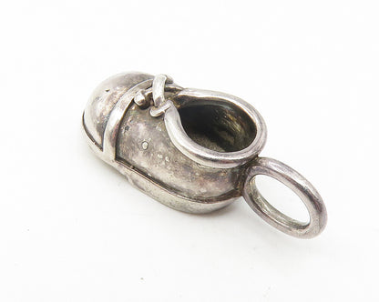 925 Sterling Silver  Vintage Shiny Old Fashioned Laced Shoe Pendant  PT8922