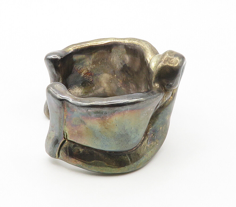 ISRAEL 925 Sterling Silver  Vintage Dark Tone Sculpted Cuff Bracelet  BT5842