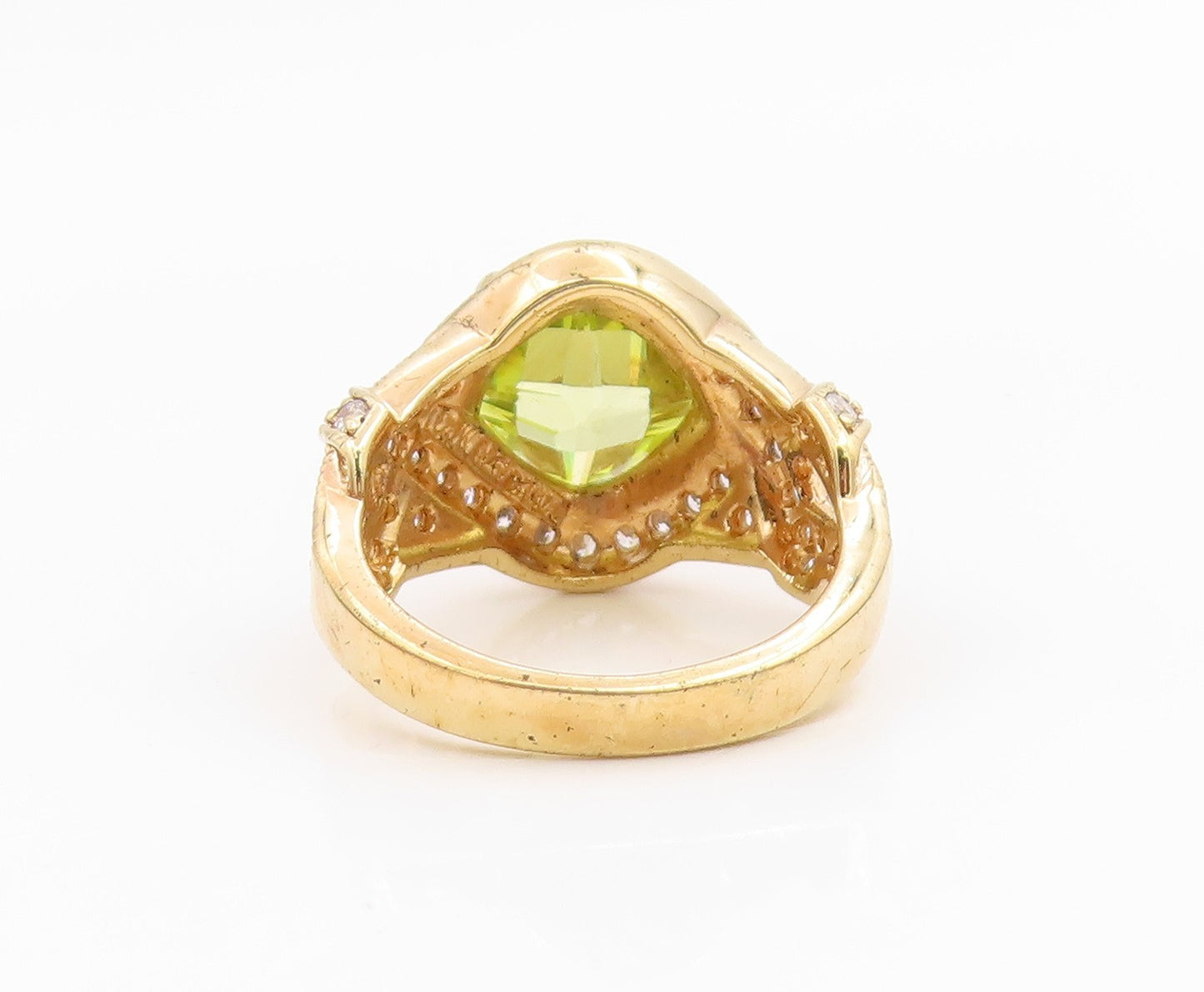 925 Sterling Silver Vintage Ring Gold Plated Elegant Peridot Band  Sz 7  RG35688