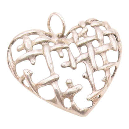 POLAND 925 Sterling Silver  Vintage Modernist Love Heart Pendant  PT14915
