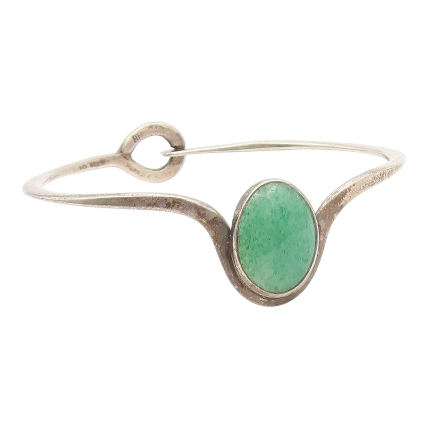 925 Sterling Silver Vintage Bracelet Green Aventurine Modernist Bangle  BT12163