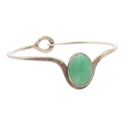 925 Sterling Silver Vintage Bracelet Green Aventurine Modernist Bangle  BT12163