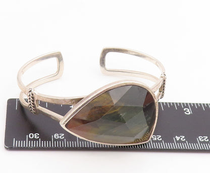 925 Sterling Silver Vintage Bracelet MELANIE BARSE Faceted Gemstone Cuff BT11843
