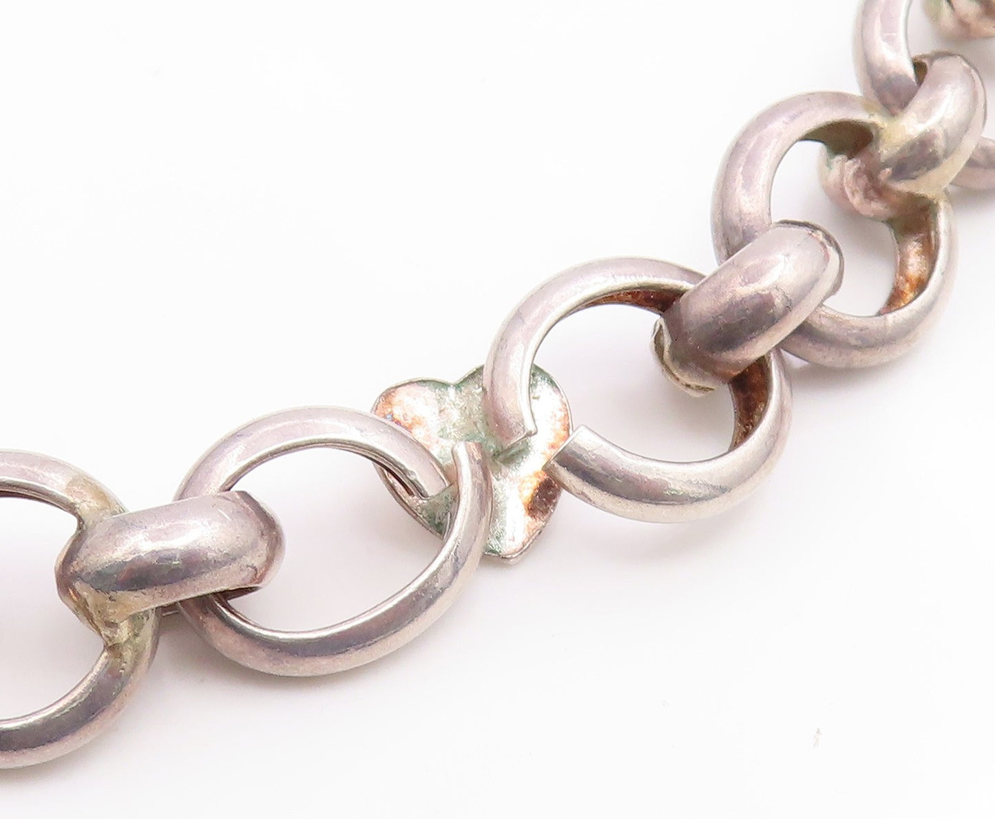 925 Sterling Silver Vintage Necklace Interlocking Geometric Circles Link  NE4830
