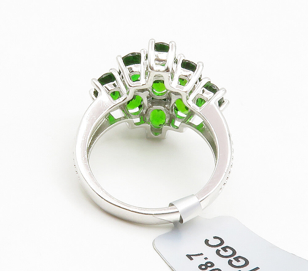 925 Sterling Silver  Green Topaz Cluster Shiny Cocktail Ring Sz 7  RG14904