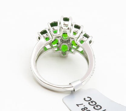 925 Sterling Silver  Green Topaz Cluster Shiny Cocktail Ring Sz 7  RG14904