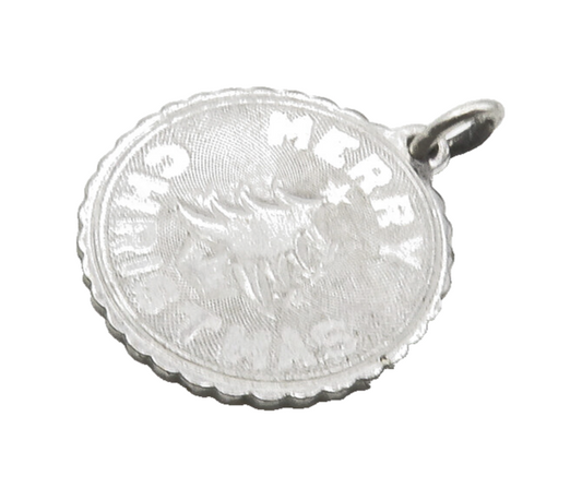 925 Sterling Silver  Petite Merry Christmas Tree Medallion Pendant  PT13502