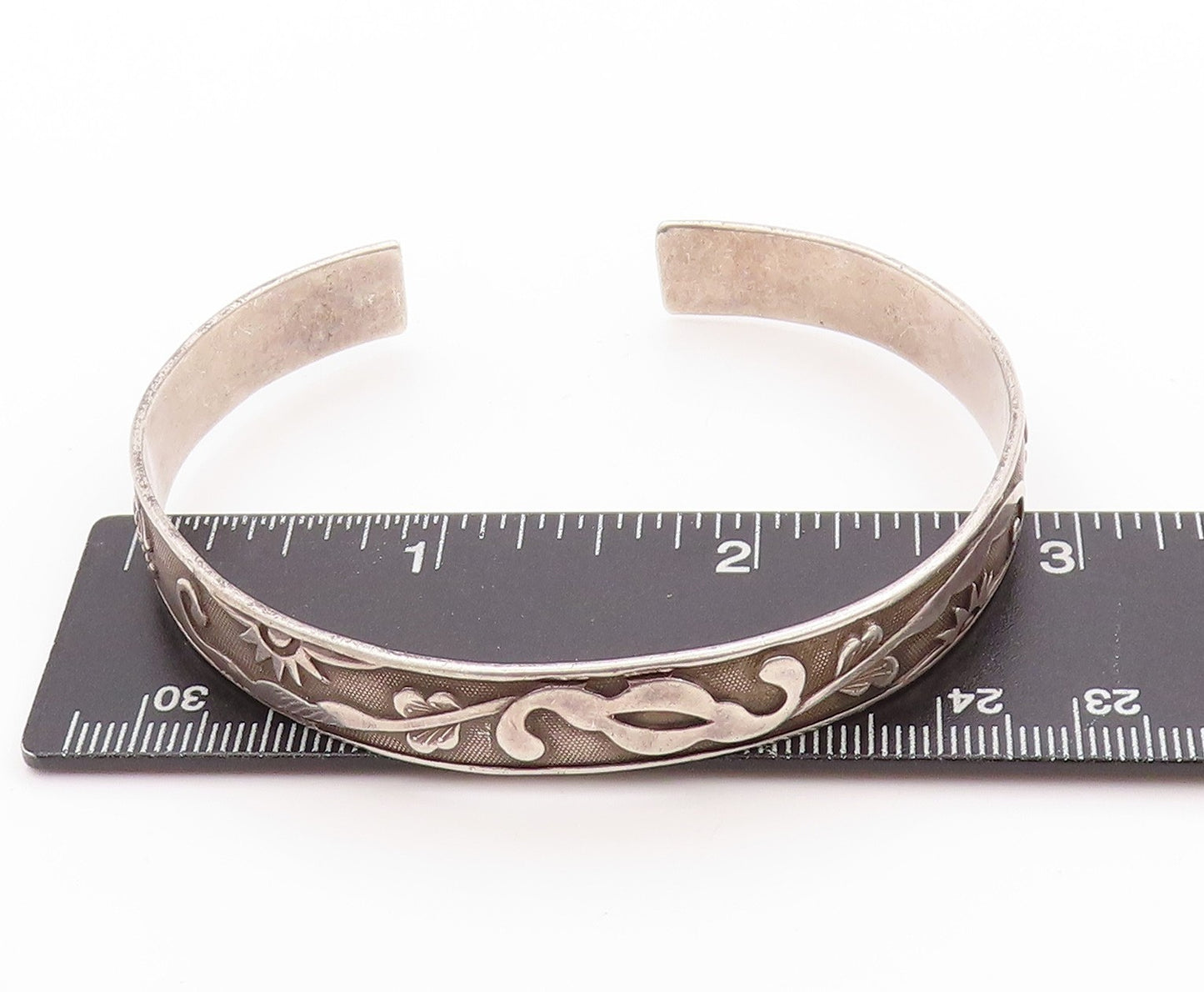 925 Sterling Silver Vintage Bracelet CHINESE EXPORT Antique Floral Cuff  BT11188