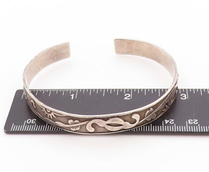 925 Sterling Silver Vintage Bracelet CHINESE EXPORT Antique Floral Cuff  BT11188