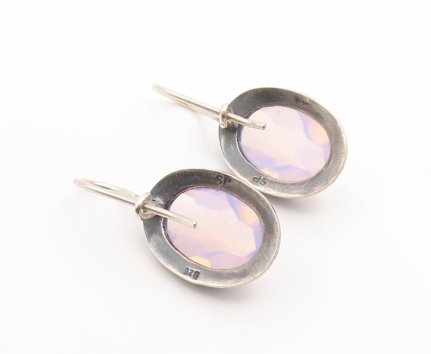 925 Sterling Silver Vintage Earrings EUROPE Faceted Opal Elegant Dangle  EG14152