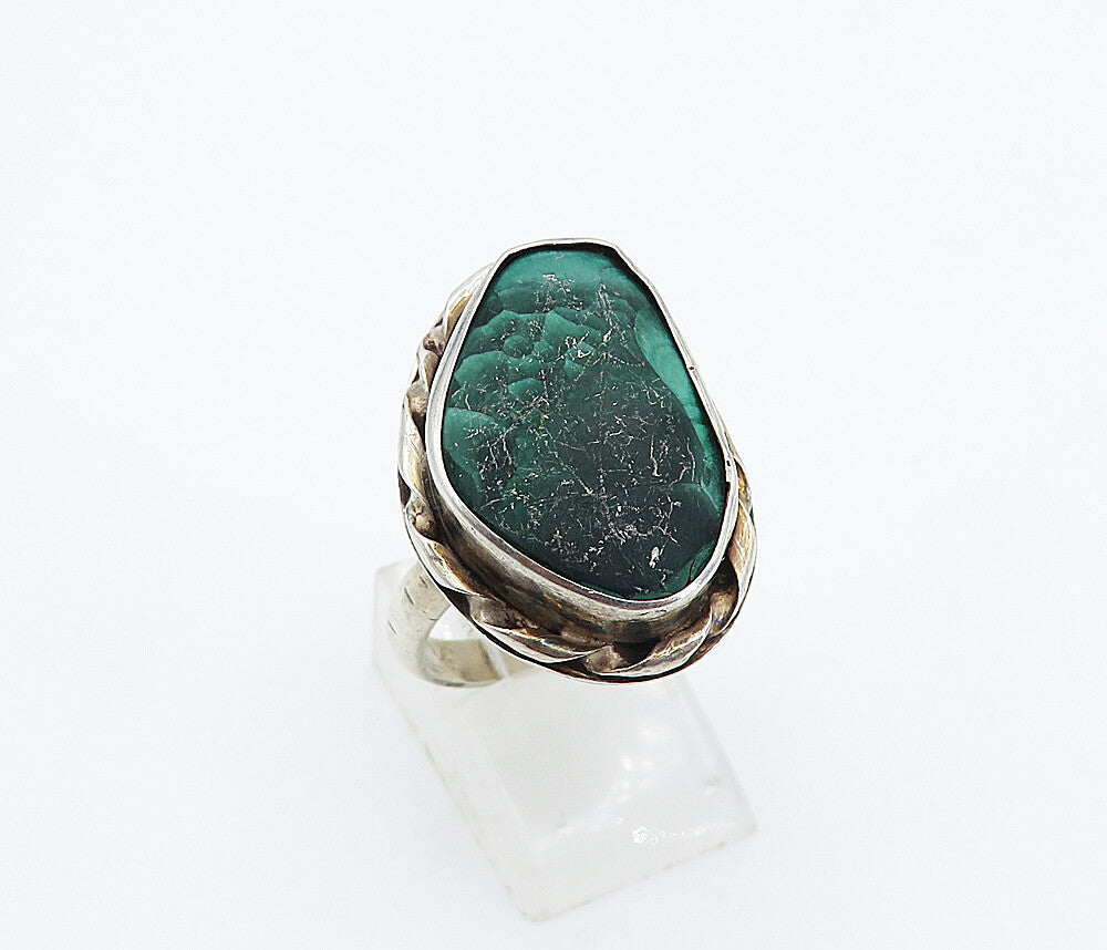925 Sterling Silver  Vintage Malachite Twist Cocktail Ring Sz 8.5  RG4901