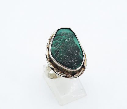 925 Sterling Silver  Vintage Malachite Twist Cocktail Ring Sz 8.5  RG4901