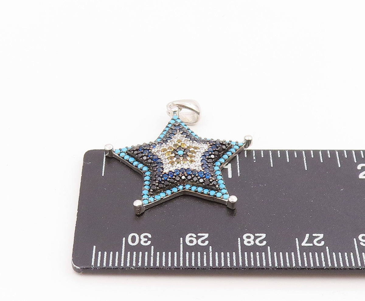 925 Sterling Silver Vintage Pendant Multi Gemstone Celestial Starburst  PT26082