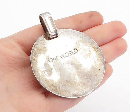 RLM STUDIO 925 Sterling Silver  Vintage One World Stamped Drop Pendant  PT3036