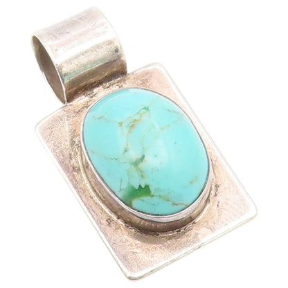925 Sterling Silver Vintage Pendant MEXICO Cabochon Turquoise Charm  PT26594
