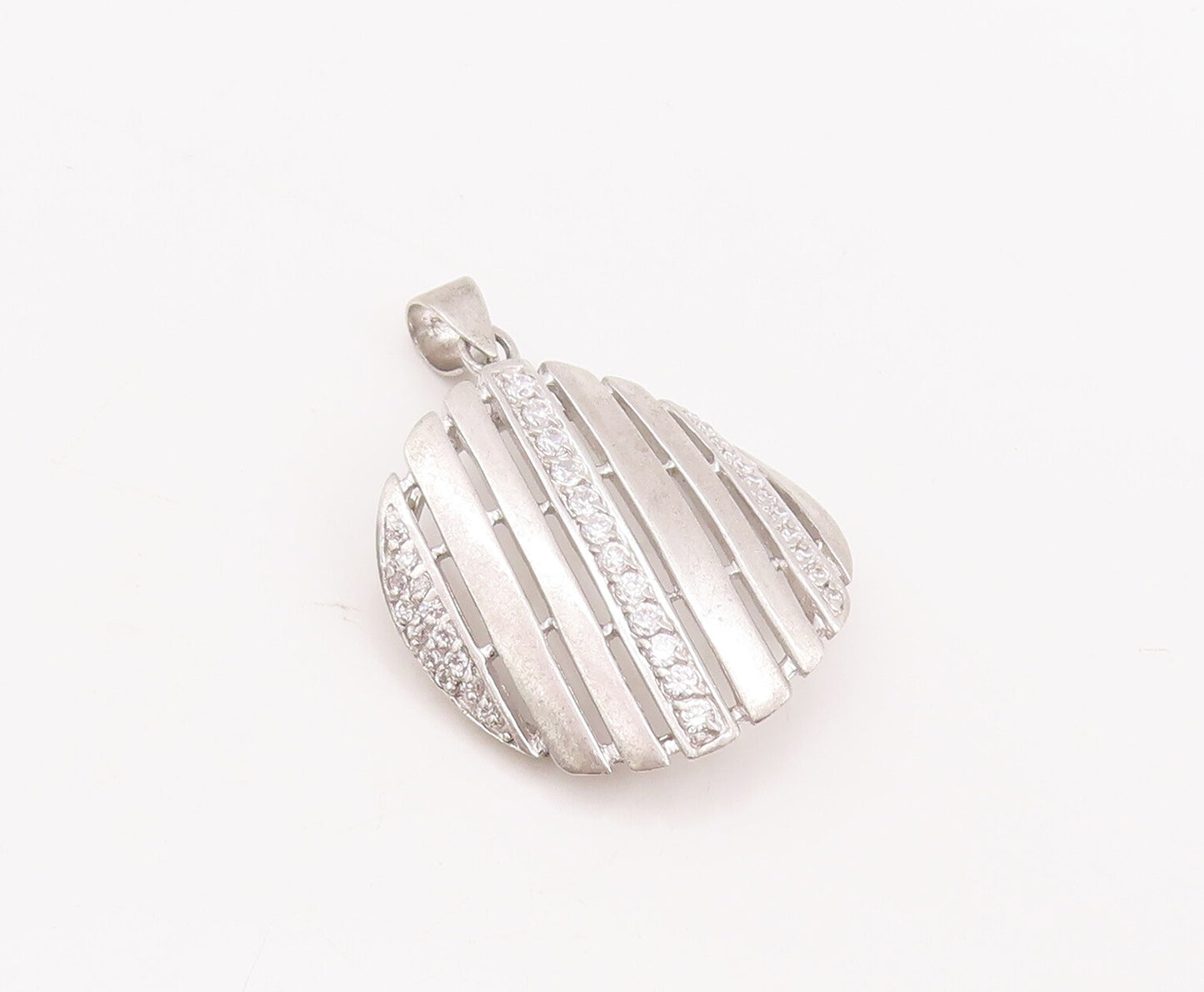 925 Sterling Silver Vintage Pendant Designer Cutout CZ Fence Effect  PT23150